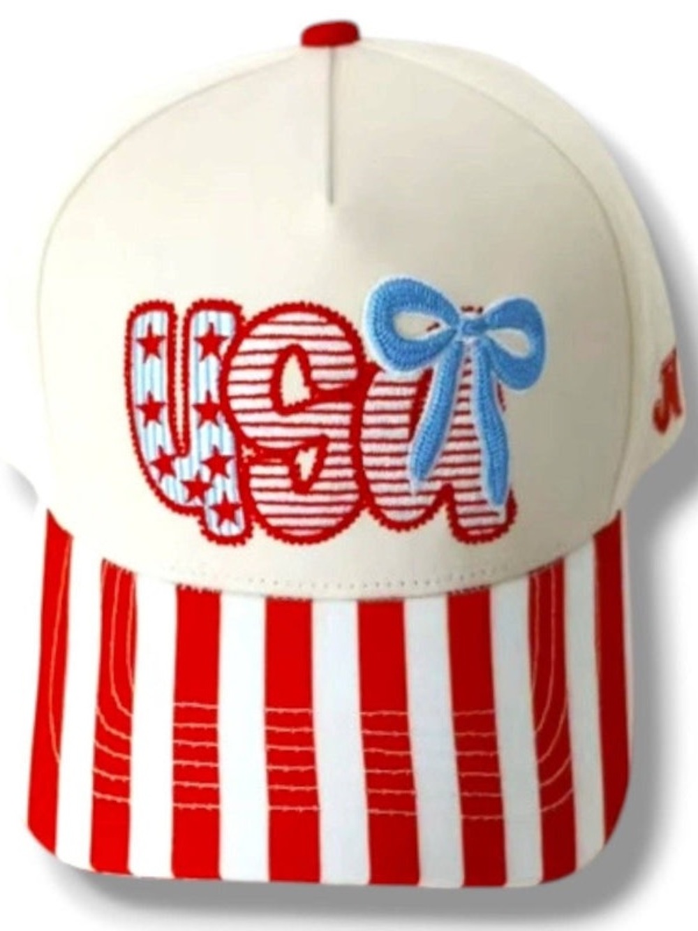 Patriotic USA Embroidered Baseball Cap - Red, White, Light Blue